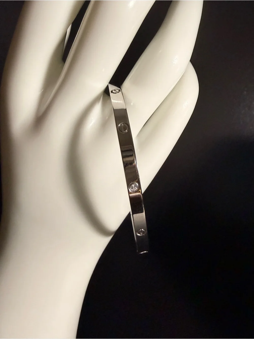 Silver Screw Motif Bangle Bracelet w/ crystal accents